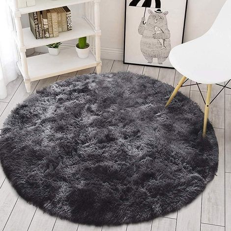 Teppich Rund AntiRutsch Schlafzimmer Wohnzimmer Schwarz Grau 160cm (1/5)