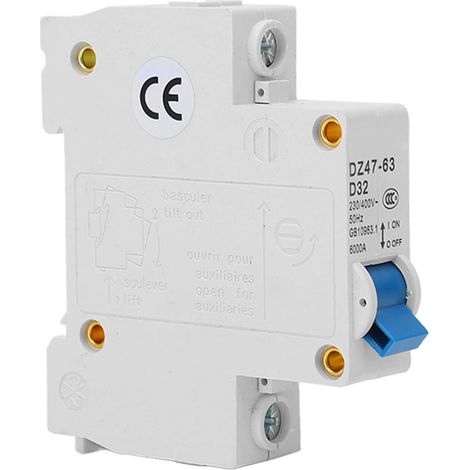 Disjoncteur unipolaire 32A 230V/400V sectionneur rail DIN 6000A pouvoir de coupure (1/5)