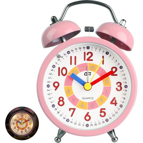 Réveil Enfant Analogique Garçon Fille Silencieux Horloges de Table alimentées par Batterie sans coutil de Chevet Grande Fonction Lumineuse Snooze Light pour Bureau de Chambre (Rose-820) (1/5)