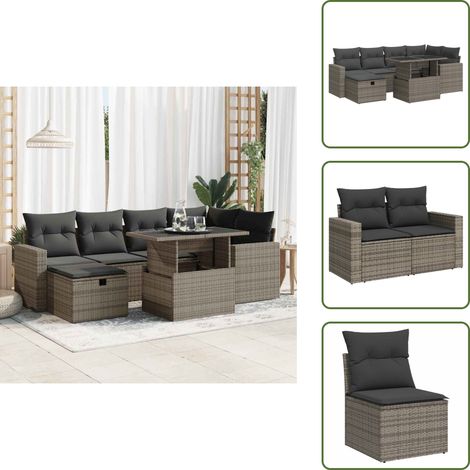 Sofás de jardín con almacenamiento - vidaXL Set de sofás de jardín 7 pzas con cojines ratán sintético gris - Ratán sintético