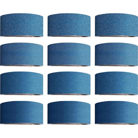Lot de 12 bandes abrasives - 75 x 533 mm - Grain 40/60/80/120 - Pour ponceuse à bande - Pour poncer, limer, affûter et dérouiller (1/5)
