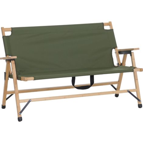 [NEUWERTIG] Bambus Campingbank HHG-891, Outdoorbank Picknickbank Gartenbank, klappbar Tragegriff Stoff/Textil 117cm grün