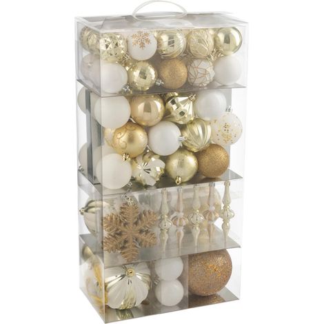 Lot de 80 Boules de Noël "Night" 58cm Blanc & Doré (1/2)