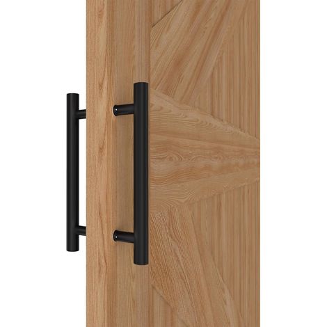 Runder, mattschwarzer Griff, 30 cm – Edelstahl 304 – Doppelseitig für Scheunentüren und Duschtüren – Innen/Außen – 20 cm Lochabstand (1/5)