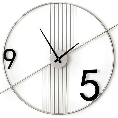 Reloj de Pared Gigante Metálico Color Negro  y Plateado 60 x 77 x 5cm - SpazioLuzio