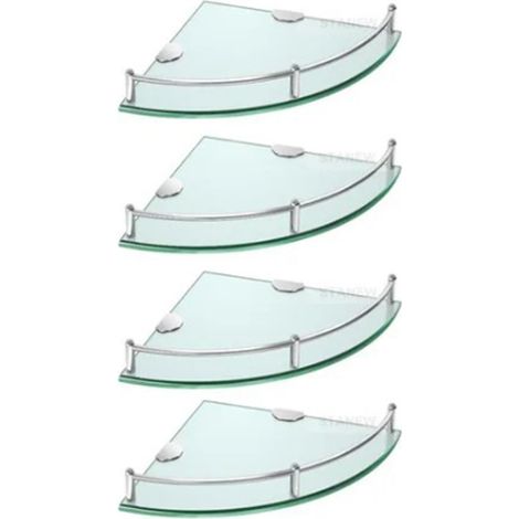 Lot de 4 étagères d'angle en verre pour salle de bain, support mural avec brackets en alliage d'aluminium, 330mm, idéal pour douche, maison ou hôtel. (1/5)