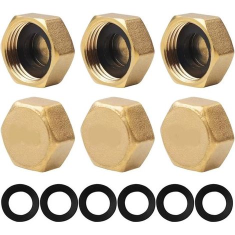 Wasserverteiler/Fitting 6er Set (inkl. 6 Dichtungsringe) 1,09 x 2,2 cm 1/2" Endkappe Sechskant mit Innengewinde Wasserhahnanschluss Wasserhahnada (1/5)