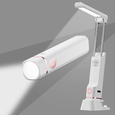 Lampe de bureau LED portable et lampe torche 2 en 1, lampe de table rechargeable avec design extensible caché, lampe de lecture avec support pour téléphone ( ) (1/5)