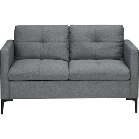 Canapé 2 places moderne en tissu lin gris foncé avec pieds en métal noir, élégant et confortable pour votre intérieur. (1/5)