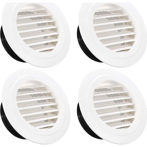 4 Grille Aération Ronde, Diamètre 100mm, ABS Blanc, Moustiquaire Intégrée, Pour Salle De Bain Cuisine Bureau
