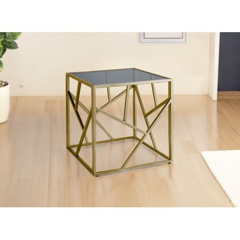 Deco In Paris – Table basse fixe carrée en verre trempé noir – Structure en métal doré – Dimensions 50x50x50 cm – Design vintage chic