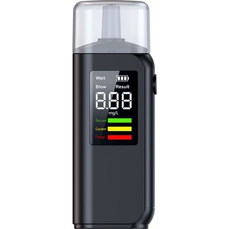 Alcoholímetro profesional con pantalla LED，con medición sin contacto y 5 boquillas. Alcoholímetro compacto para coche y viajes. Color negro (1/5)
