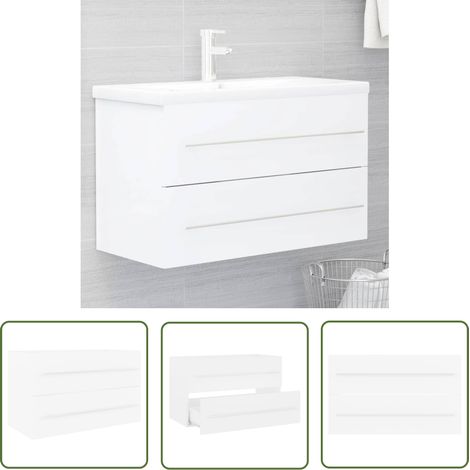 The Living Store Armoire d'évier Blanc 80x38,5x48 cm Bois d’ingénierie - Meuble Salle De Bain - Armoire Lavabo - Meuble Vasque - Rangement Salle De Bain - Armoire Blanche (1/5)