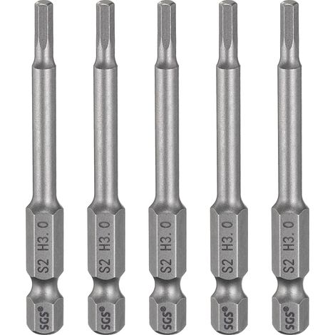 5Pcs H3.0 Embout de Tournevis Hexagonal 3mm Métrique Pointe Plate 1/4" Tige Hexagonale 65mm (2.56") Longue Magnétique Embouts de Tournevis à Douille Hexagonale (1/5)