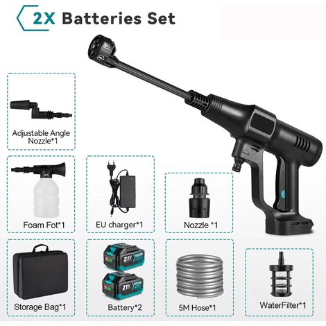 Nettoyeur HP 200 bars portable avec seau – Pistolet électrique pour jardin, batterie Makita 21V – Style 2 (1/5)
