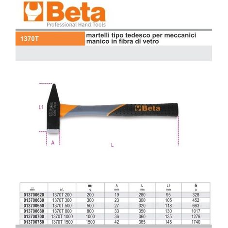 BETA 1370T -- MARTELLO 1000 GR MANICO IN FIBRA -- MODELLO TEDESCO