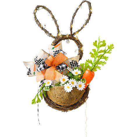 Blumenkranz mit Hasenmotiv (mit Lichterkette) – Osterdekoration – Blumenkranz mit Hasenmotiv – Verandadekoration (1/2)