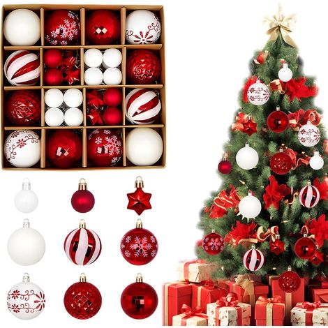 Set mit 44 Weihnachtskugeln - Weihnachtsbaumschmuck - Weihnachtskugeln - Weihnachtskugeln - Weihnachtskugeln - Weihnachtskugeln (rot und weiß) (1/5)