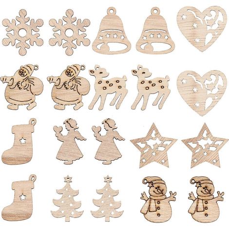 100 décorations de Noël en bois à suspendre, à faire soi-même (styles variés)-3X2.5X0.2cm