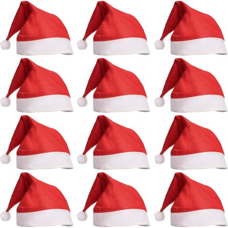 12 cappelli di Babbo Natale, cappelli natalizi, cappelli natalizi rossi unisex, cappelli natalizi per decorazioni per feste di Natale, 29 cm x 35 cm
