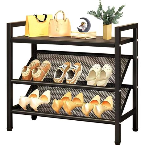 Étagère à chaussures compacte, inclinée à 3 niveaux, meuble à chaussures étroit, porte-chaussures en métal, rangement de chaussures, organisateur de chaussures, gain de place, pour entrée, garde-robe (1/5)
