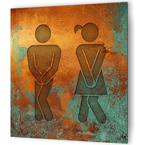 Panneau pictogramme de signalisation · Toilettes Mixtes Humoristique Texture Cuivre (1/5)