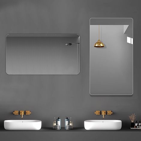 Miroir de Salle de Bain Mural - 70x90 cm - Design Rectangulaire Sans Cadre avec Coins Arrondis R50 Verre Anti-Explosion HD - Argent (1/5)
