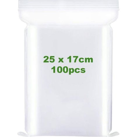Sachets de rangement transparents refermables à fermeture zip - 100 pièces, transparents, 25 × 17 cm - sachet à fermeture zip - Co (1/5)