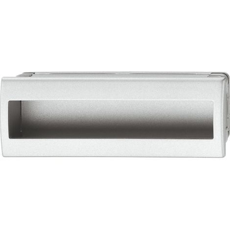 Maniglia rettangolare a guscio per installazione a incasso e adesiva, integrazione invisibile, in plastica effetto alluminio, 130x46 mm. Per mobili da cucina, lavelli, ante scorrevoli, cassetti e arma (1/3)