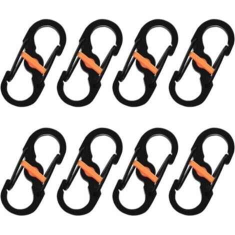 8 Pièces S Mousquetons Crochet Mousqueton Mousqueton en Métal Mini Mousqueton Forme S Mousquetons S Bague Mousqueton Noir en Acier Inoxydable pour Voyages Camping Randonnée Pêche