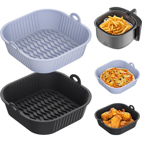 5-8 Liter Airfryer-Tablett, 2 Silikon-Airfryer-Formen, erhöhter Boden, wiederverwendbare Silikonform für Hähnchen, Pommes frites, Pizza, Kuchen, Brot (grau und schwarz) (1/5)