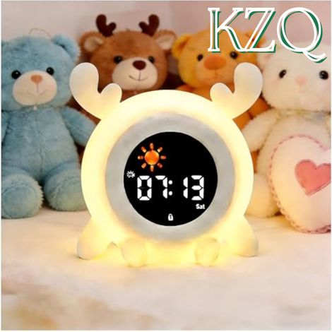 Réveil Mignon Cerf avec Bruit Blanc, Lumière de Nuit et Affichage Digital pour Formation Sommeil Chambre-KZQ (1/2)