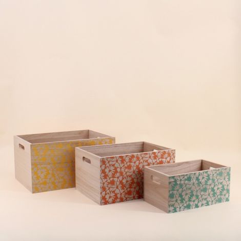 Set de 3 caisses fleuris colorées en bois (1/5)
