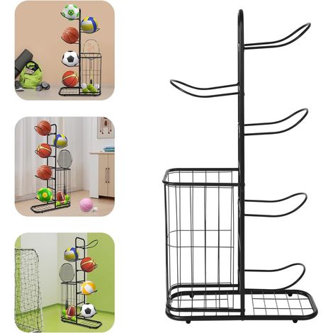 Support de balle avec roulettes, support de balle debout, organisateur de garage, pour équipements de sport, étagère à 5 niveaux pour équipements de sport, ballons, casques, rangement de garage