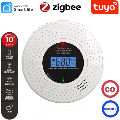 Tuya Rilevatore Combinato di Fumo e Monossido di Carbonio Smart Zigbee a Batteria