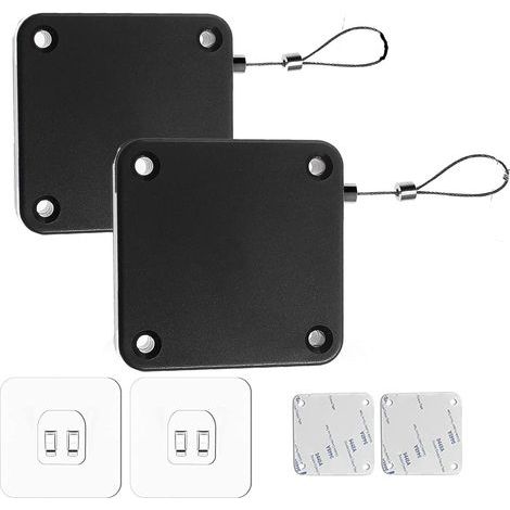 2 Pièces - Ferme-porte - Accessoire de porte - Fermeture automatique sans perçage avec câble en acier pour portes lourdes et fenêtres Noir 120 cm (1/5)