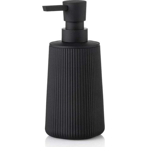 Piccolo dispenser di sapone per bagno e cucina, stile rustico moderno a righe, in plastica, con pompa, nero opaco