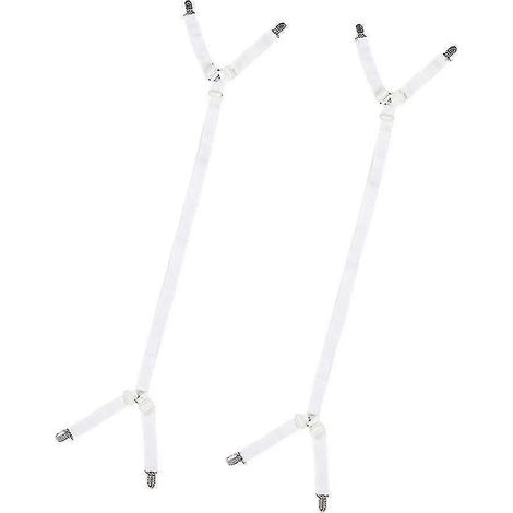 Drap-housse blanc 2 pièces, bretelles réglables, sangles croisées, attaches pour matelas et couette Z41627 (1/5)