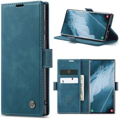 Coque pour Samsung Galaxy S23 Ultra 5G Premium Housse Cuir Protection Pochette Rabat Portefeuille Flip Case Porte Magnétique Coque Étui pour Samsung Galaxy S23 Ultra, Bleu Vert (1/5)