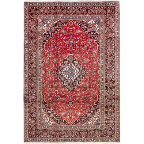 Tapis d'orient, 247 x 357 cm, motif oriental, noué main en laine, fabrication iranienne, rouge, beige et bleu (1/5)