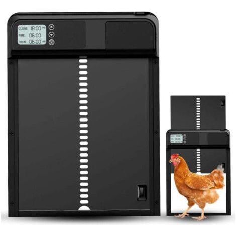 Automatic Chicken Coop Door, Aluminum Chicken Cage Door with Timer, Protective Mechanism and LED Display, Battery Powered Automatic Chicken Coop Door Opener (1/4)