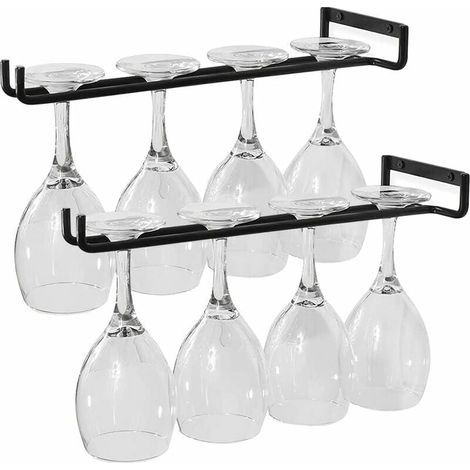 Porte Verre à Vin , 2 PCS Porte Verres à Pied Support de Verre avec Vis , Suspendu Support de Verre à Vin en Métal Durable Convient Pour 4 Verres pour Cuisine, Bar, Restaurant , Noir