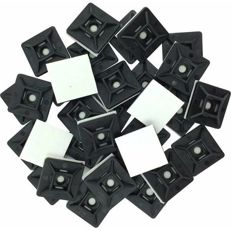 100 Pièces Embases Adhesive pour Attache de Cable, 19mm x 19 mm, Noir, Serre-Câbles Auto Adhésif, Support de Serre Câble Plastique, Embase pour Collier de Serrage