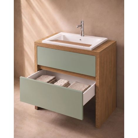 Lavatoio 79x65 noce e verde salvia con cassetto e vasca in termoforato Adele
