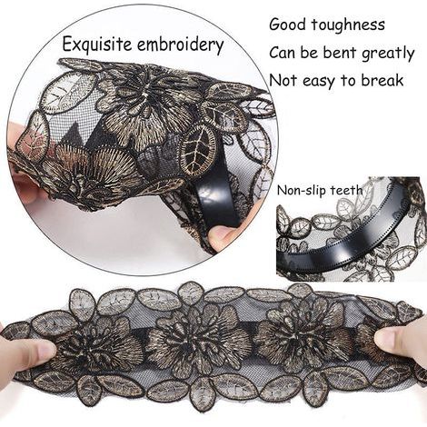 Set mit 5 bestickten Spitzenstirnbändern für Damen, breites, durchbrochenes Stirnband, trendiges Stirnband, Haarschmuck, der graue Haare kaschiert, hübsches Stirnband für Damen (1/5)
