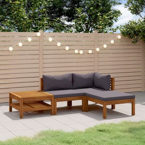 Salon de jardin 4 pcs Ensemble Table et Chaise de Jardin - avec coussin Bois d'acacia solide BV488035 - BonneVie (1/5)