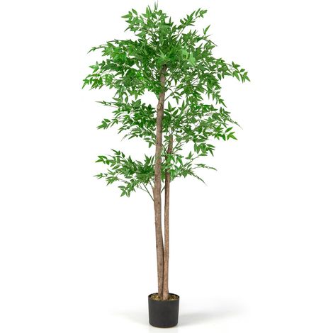 Albero finto 150cm con tronco in legno naturale e muschio secco, bamboo artificiale (1/4)