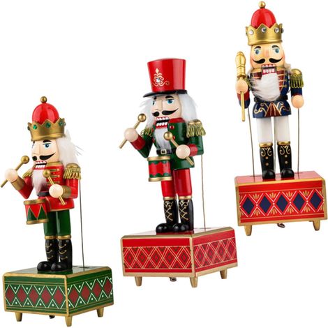 3pièces Boîte à Musique Bois Casse-Noisette Mécanisme à Remonter Décoration de Noël Interactive pour Intérieur (1/5)