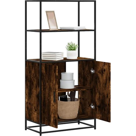 Highboard Räuchereiche 68x35x139 cm Holzwerkstoff und Metall