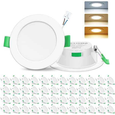 3CCT Spot LED Encastrable, 7W Dimmable 68mm, Lot de 48 Rond Blanc (1/5)